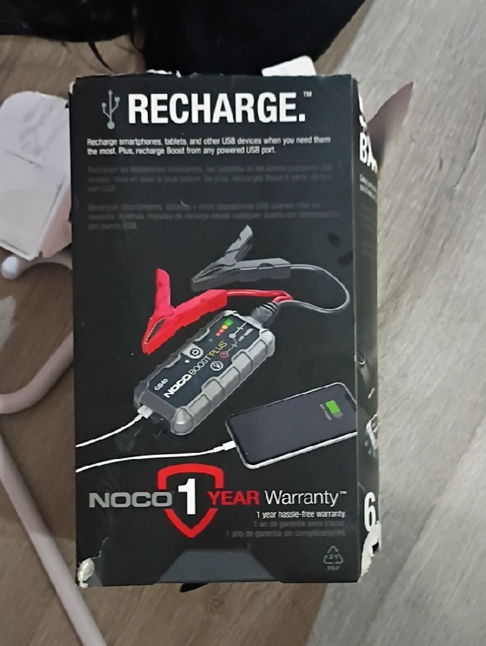 NOCO Boost Plus Portable Jump Starter - Black with Red Clamps